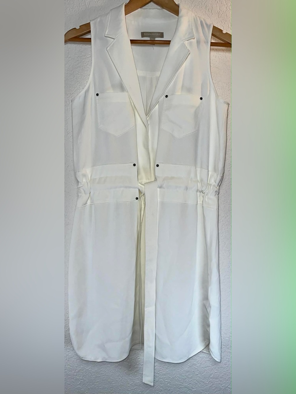 Banana Republic White Sleeveless Dress with Tie Size 6Tall